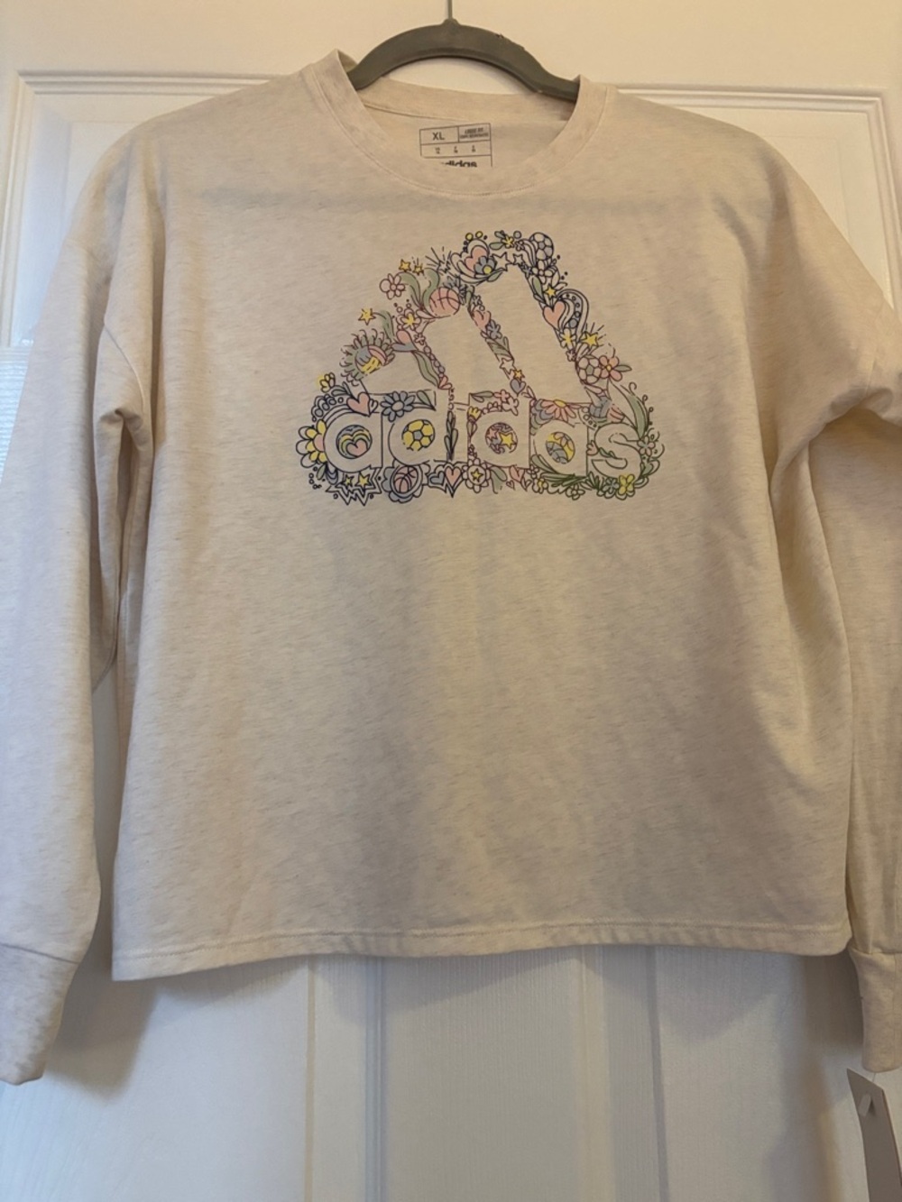 adidas Cream Long-Sleeve Tee with Multicolor Floral Trefoil